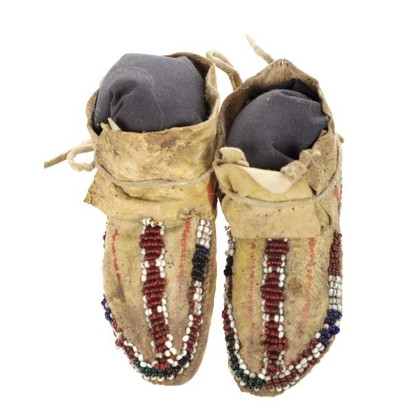 C. 1870 Apache Beaded & Painted Infant Moccasins