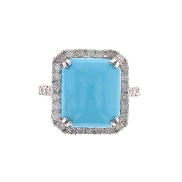 Opulent Turquoise Diamond & 14k White Gold Ring