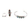 Image 1 : Navajo Turquoise Inlay Sterling Bracelet & Rings