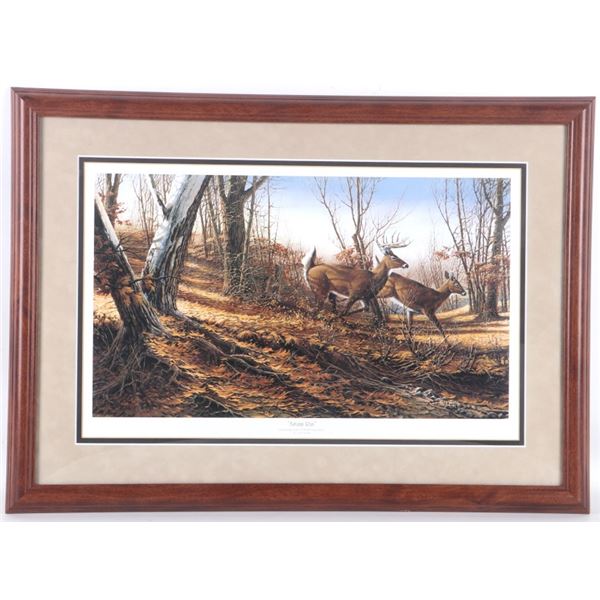 "Autumn Run, Running Pair Of White-Tail Deer"