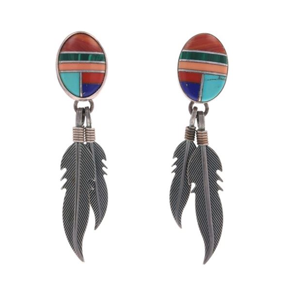 Navajo Sterling Silver Multistone Inlaid Earrings