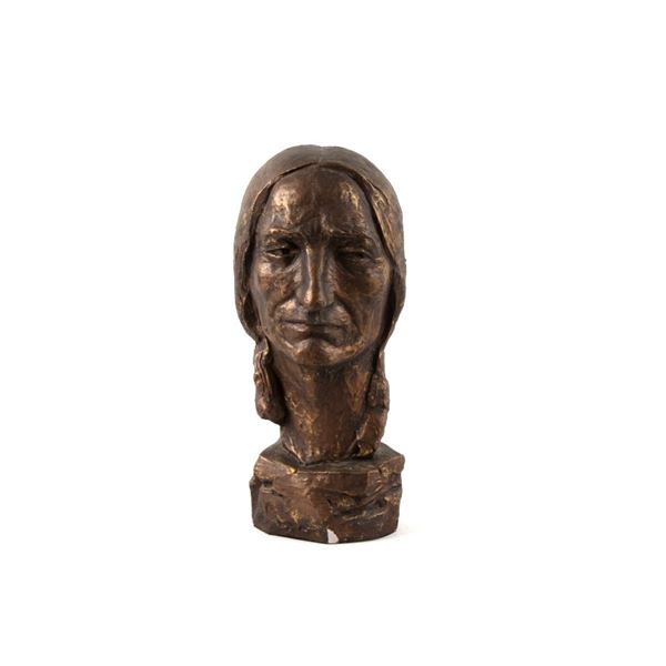 Navajo Indian Bronzed Ceramic Bust 1975