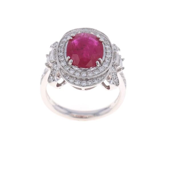 Natural Ruby VS1 Diamond & Platinum Ring