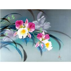 David Lee, Pink Orchids Chinese Lithograph
