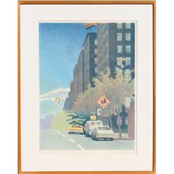 Richard Mills, City Street Framed Lithograph 