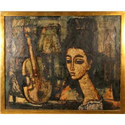 Enrico Campagnola, Femme avec Guitare, Painting