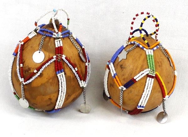 Pair of African Beaded Gourd Rattles