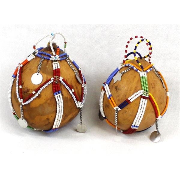 Pair of African Beaded Gourd Rattles