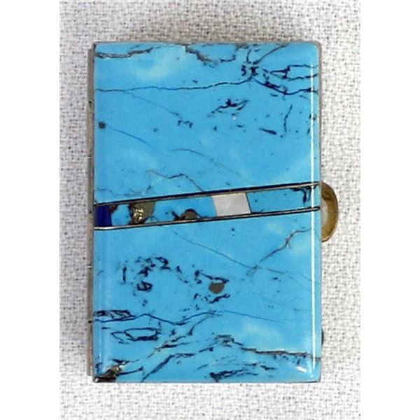 Silvertone and Stone Inlay Pill Box