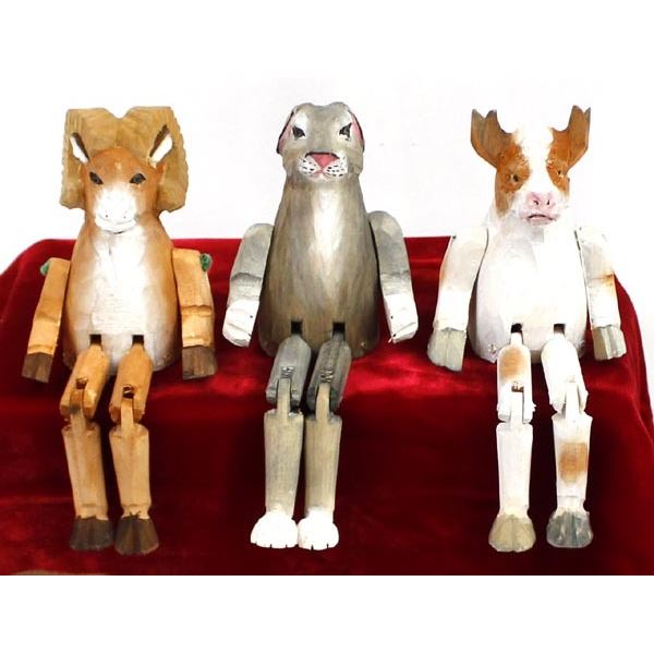 3 Carved Bass Wood Shelf Sitter Animals