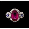 Image 2 : 14KT White Gold 2.62 ctw Tourmaline, Sapphire and Diamond Ring