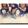 Image 2 : SLAP SHOTS HANSON BROTHERS TRIPLE SIGNED 8X10 PRINT (JSA COA)