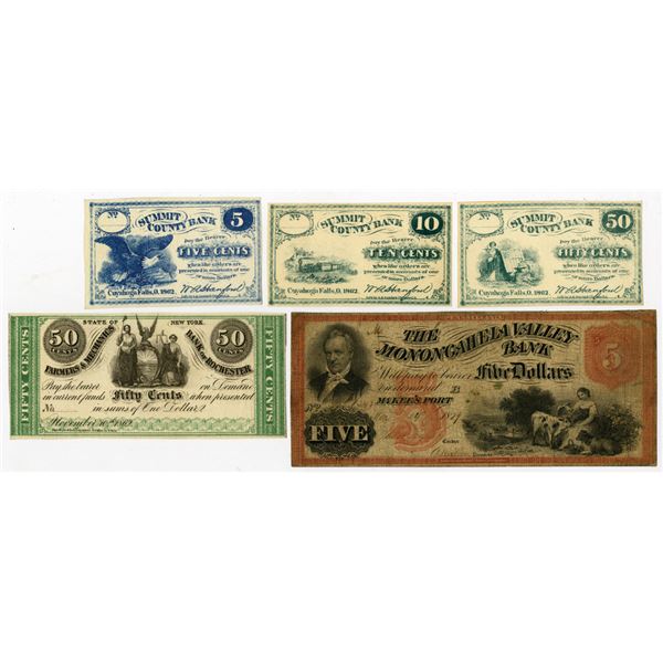 Ohio, Pennsylvania, and New York, Obsolete Banknote and Scrip Note Quintet, ca.1859-62