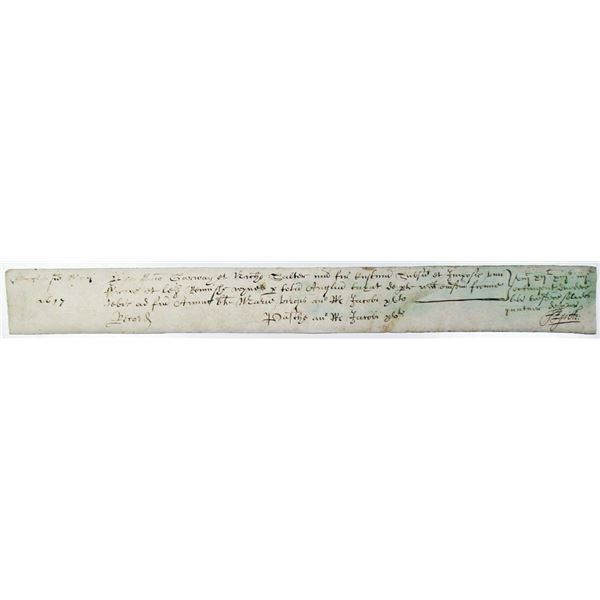 English Parchment Tally Receipt, 1617