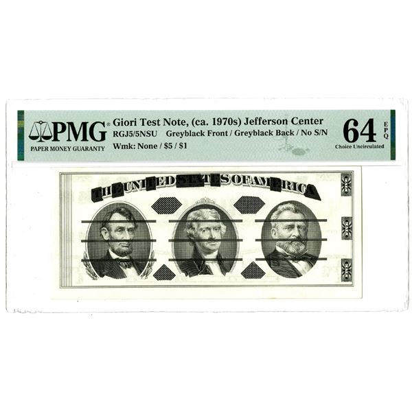 Giori Test Note, Jefferson Center, (ca.1970's), RGJ5/5SNU