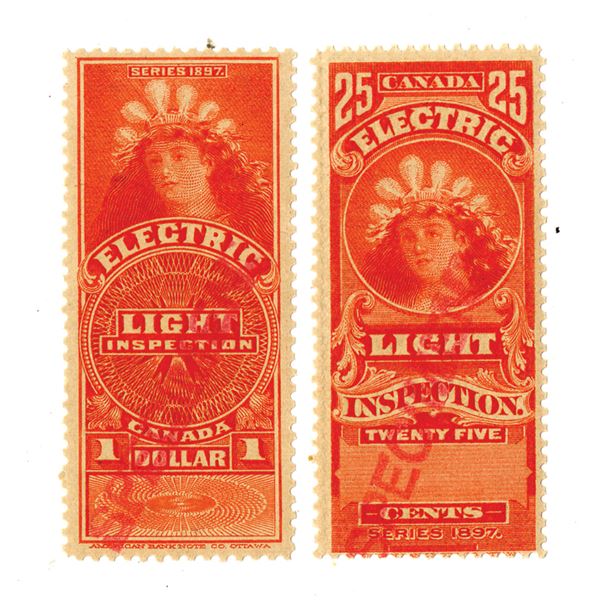 Canada Revenues, Electric Light Inspection Specimen Pair, Series of 1897, Mint, NH by ABNC.