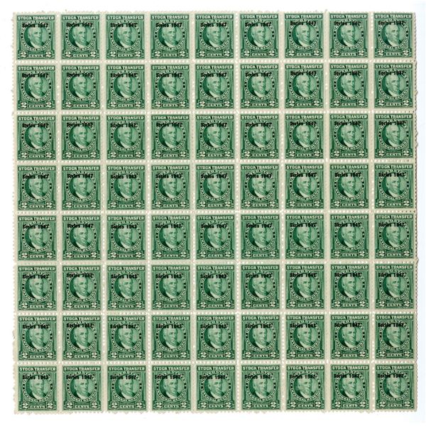 U.S. I.R., Stock Transfer. 2 Cents, Series of 1947, RD236, Sheet of 72 Mint Stamps.