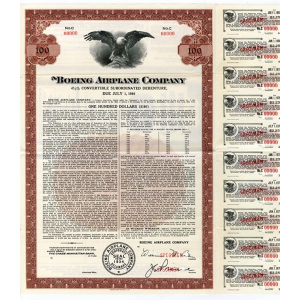 Boeing Airplane Co. 1958 Specimen Bond