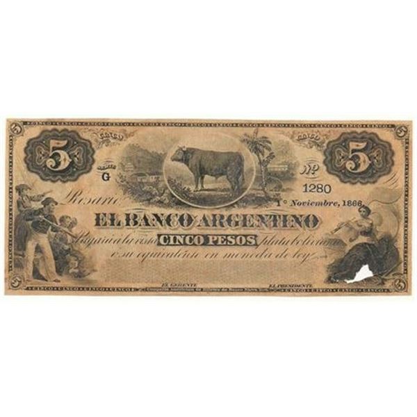 ARGENTINA. P#S1526 1866 Five Pesos
