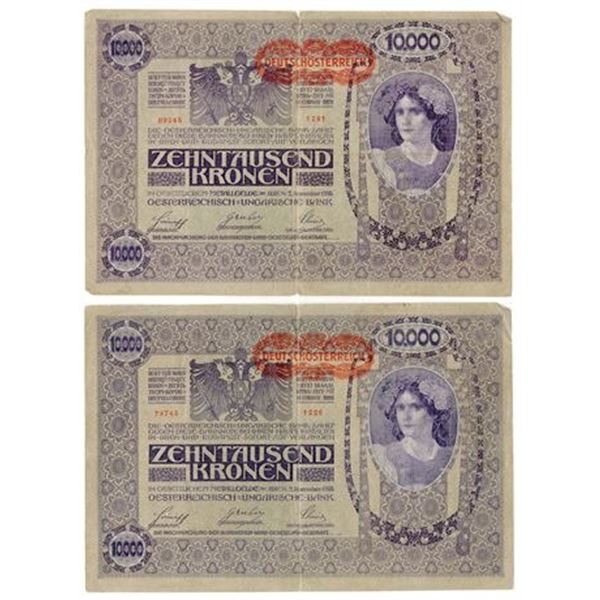 Group of 2 AUSTRIA. P#66 1918 10,000 Kronen