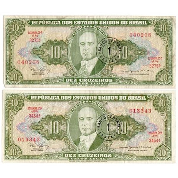 Group of 2 BRAZIL. P#183 ND (1966-67) 10 Cruzeiros