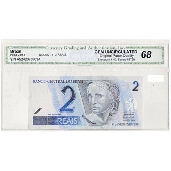 BRAZIL. P#249-B ND(2001-) Two Reais CGA OPQ MS-68