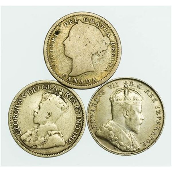 Group of 3 CANADA. Ten Cents 1899, 1902, 1913