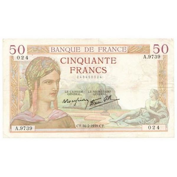 FRANCE. P#85b 1939 50 Francs