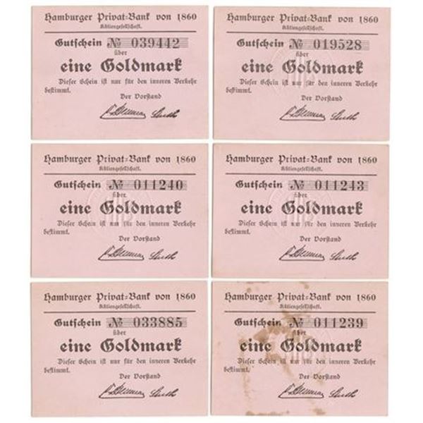 Group of 6 NOTGELD: GERMANY, Hamburg. 1923 Gold Mark