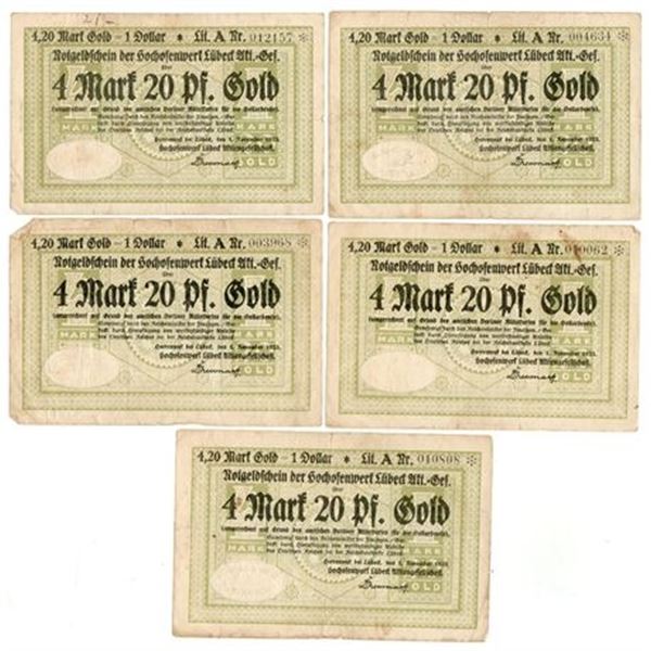 Group of 5 NOTGELD: GERMANY, Herrenwyk. 1923 4.20Gold Mark