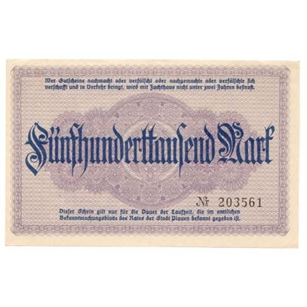 NOTGELD: GERMANY, Plauen. 1923 500,000 Mark