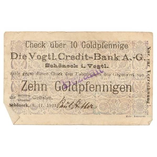 NOTGELD: GERMANY, Schoneck. 1923 10 Goldpfennig