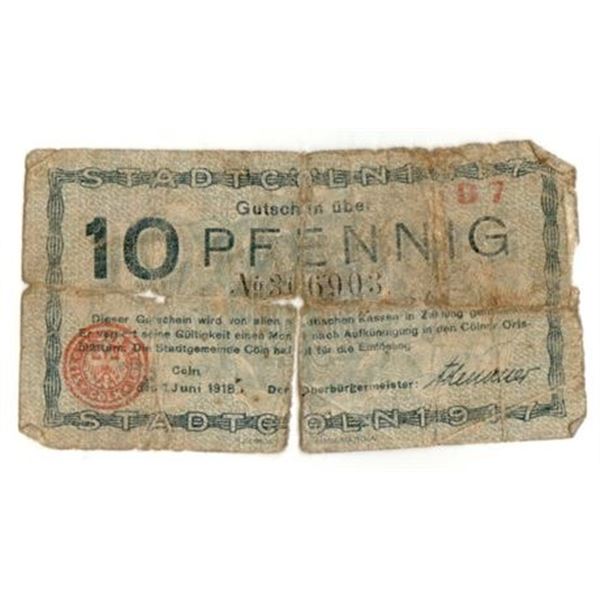 NOTGELD: GERMANY, Stadt Coln. 1917 10 Pfennig