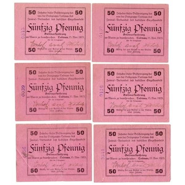 Group of 6 NOTGELD: GERMANY, Todtnau. 1923 50 Pfennig