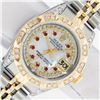 Image 2 : Rolex Ladies 2 Tone MOP Ruby & Pyramid Diamond Datejust Wriswatch With Rolex Box