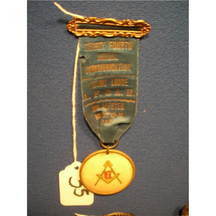 Antique Freemason Medal/Pin/Ribbon 1907