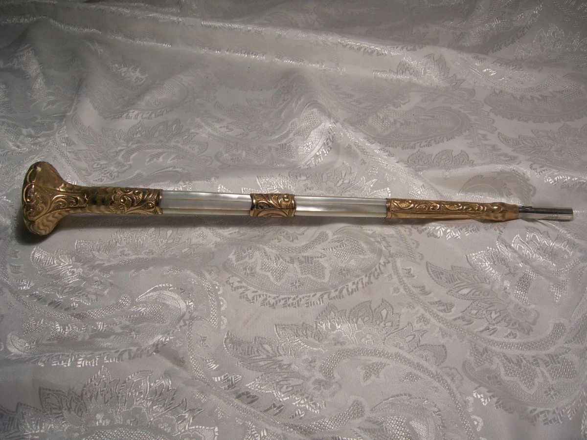 Antique Gold and Mother of Pearl Umbrella Handle c1906