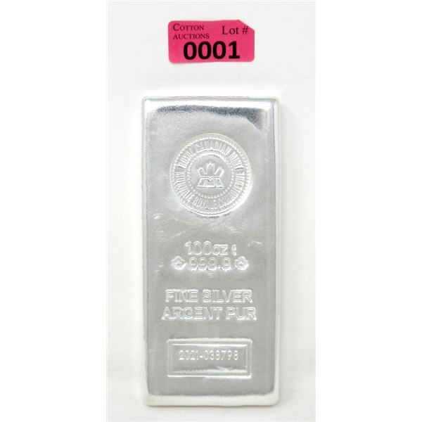 100 Oz. .9999 Silver Royal Canadian Mint Bar