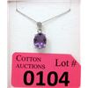 Image 1 : 3.2 CT Amethyst & Diamond Sterling Silver Pendant