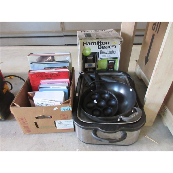 5 Piece Lot of Kitchenware and Books