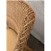 Image 8 : 4 Wicker Patio Chairs with Yellow Cushions 27" W x 20 1/2" D x 33 3/4" H (shows wear and  tear)