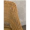 Image 8 : 4 Wicker Patio Chairs with Yellow Cushions 27" W x 20 1/2" D x 33 3/4" H (shows wear and  tear)