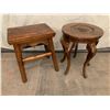 Image 2 : 2 Antique Wood Stools (Round - 15" Dia, 19 3/4" Ht, Rectangle - 15 1/4" W x 11 1/2" D x 19 3/4" H)