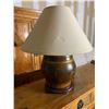 Image 2 : Vintage Asian Lamp, Hand Painted Wooden Vessel Base 10 1/2" Dia, 15" H (Full Ht 30")