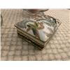 Image 8 : Two Glass Candle Holders (6" Dia, 12" Tall) & Porcelain Trinket Box