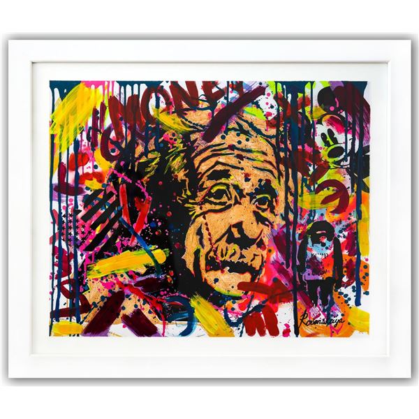 Nastya Rovenskaya- Original Mixed Media on Paper "Einstein In Gold"