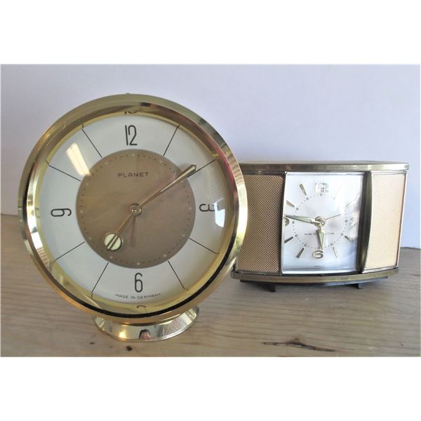 Vintage Westclox Travel Alarm Clock (1950's) and Vintage German Planet Galaxi Table Alarm Clock