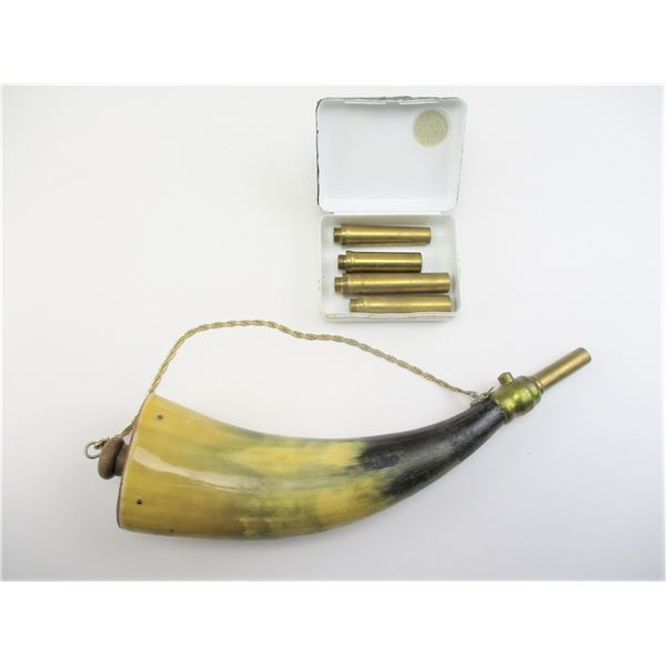 POWDER HORN WITH BRASS SPOUTS LOT