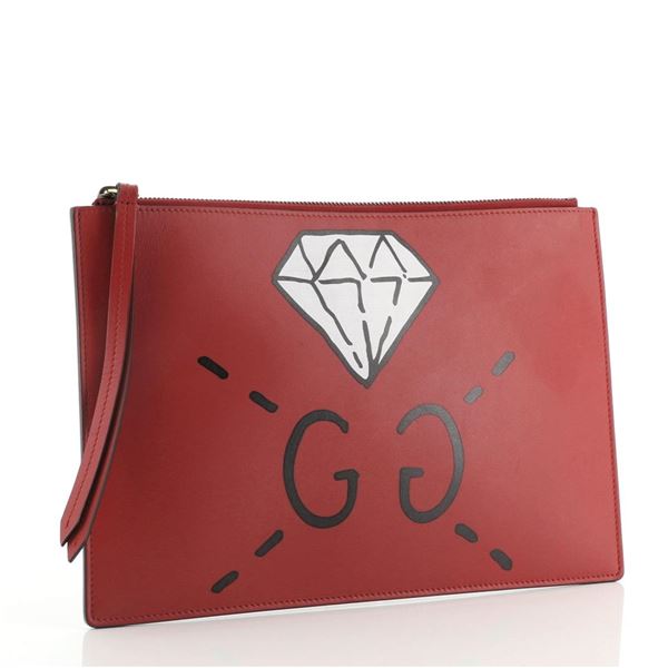 Gucci Red Leather Gucci Ghost Zipped Large Pouch