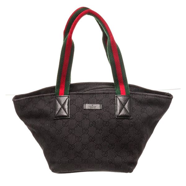 Gucci Black Leather Web Mini Tote Bag